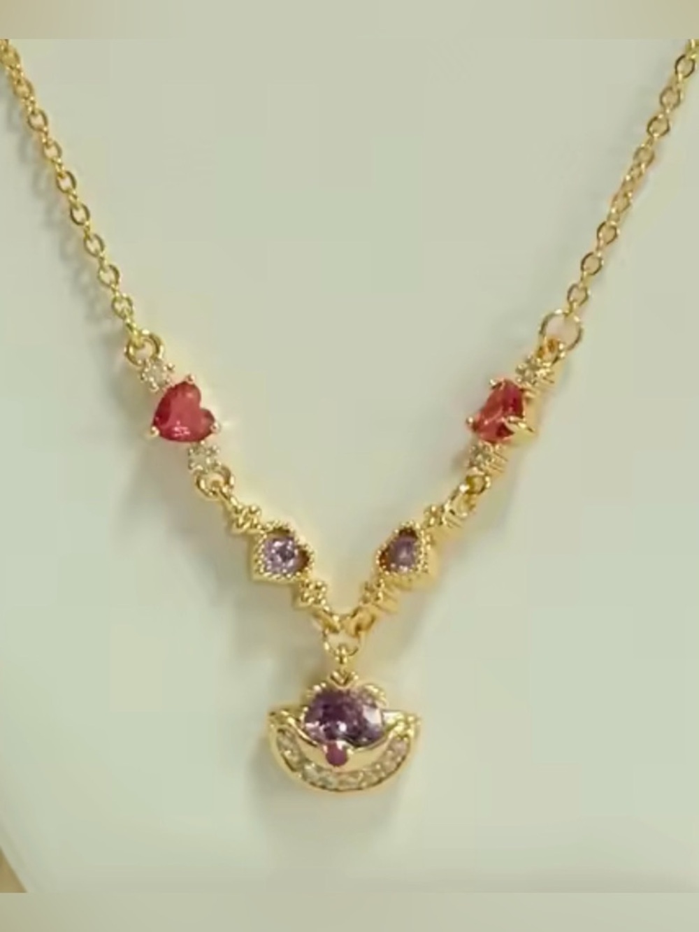 14K Gold Cheshire Cat Gemstone Necklace Disney Alice In Wonderland Character - Picture 7 of 7